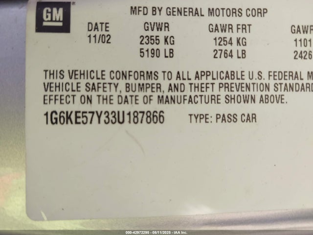 2003 CADILLAC DEVILLE 1G6KE57Y33U187866 Photo 8