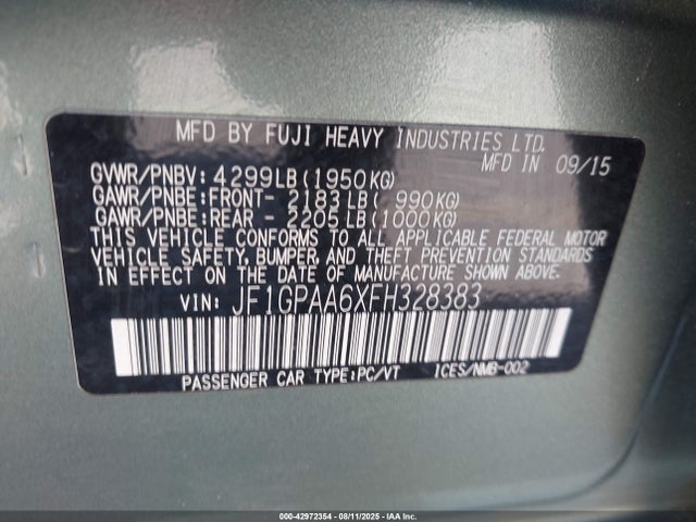 Subaru 2.0l na 2015 JF1GPAA6XFH328383 Image 9
