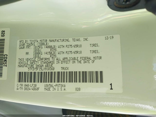 5TFDY5F15LX910360 Toyota 3ur-fe