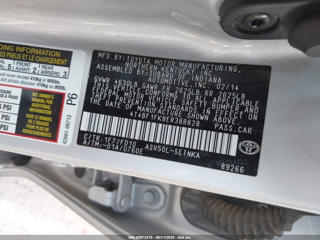 Toyota 2ar-fe 2014 4T4BF1FK8ER388828 Image 9