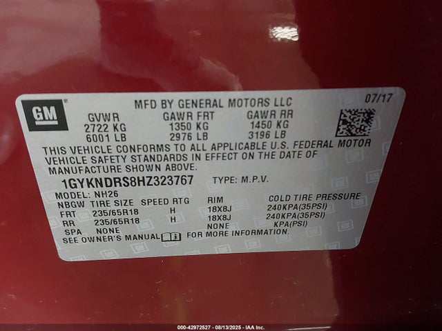1GYKNDRS8HZ323767 Cadillac lgx - di: direct injection, vvt: variable valve timing, alum, gen 2