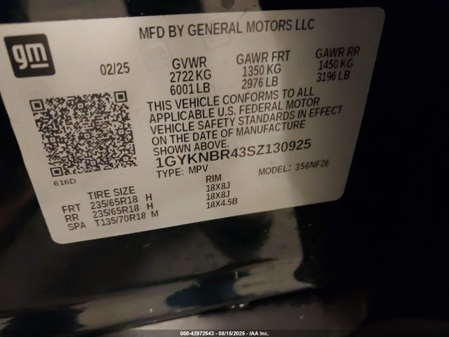 2025 CADILLAC XT5 1GYKNBR43SZ130925 Photo 8