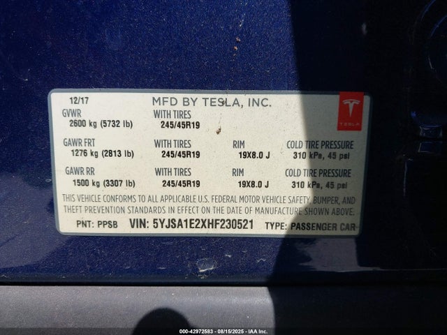 2017 TESLA MODEL S 5YJSA1E2XHF230521 Photo 8