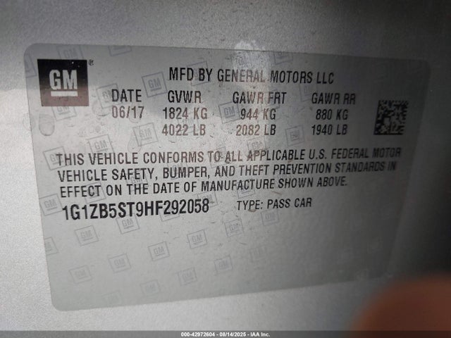 1G1ZB5ST9HF292058 Chevrolet lfv - di: direct injection, vvt: variable valve timing, gen 1
