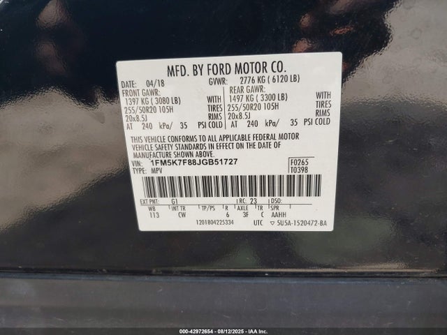 Ford 3.5l ti-vct 2018 1FM5K7F88JGB51727 Image 9