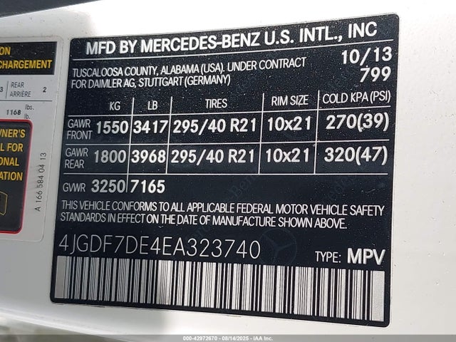 Mercedes-Benz Gl-Class 2014 4JGDF7DE4EA323740 Image 9