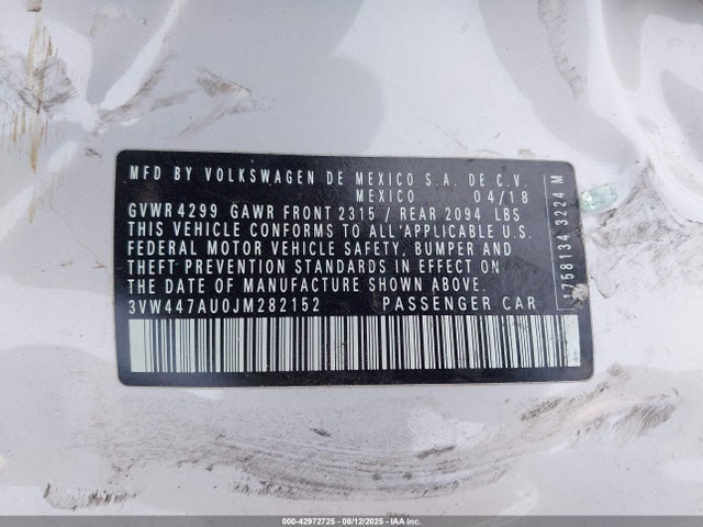 3VW447AU0JM282152 Volkswagen 2018
