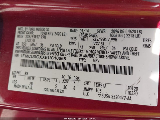 Ford Escape 2014 1FMCU0GXXEUC10668 Image 9