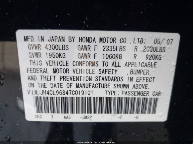 2007 ACURA TSX JH4CL96847C019101 Photo 8