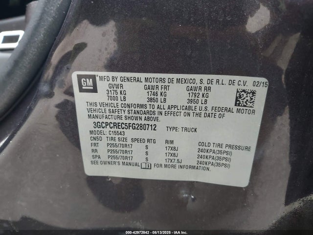 3GCPCREC5FG280712 Chevrolet l83 - vvt, active fuel management, aluminum