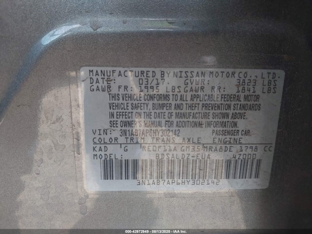 3N1AB7AP6HY302142 Nissan 2017
