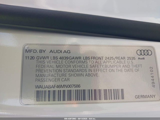 WAUABAF46MN007586 Audi 40 tfsi (2.0t)