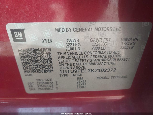1GTU9FEL3KZ102372 GMC l87 - di dfm, alum, gen 5