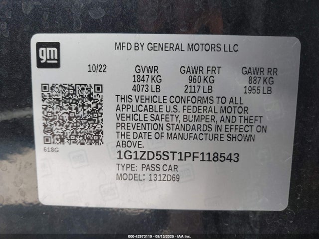 1G1ZD5ST1PF118543 Chevrolet lfv