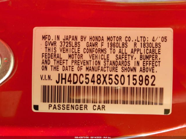 2005 ACURA RSX JH4DC548X5S015962 Photo 8