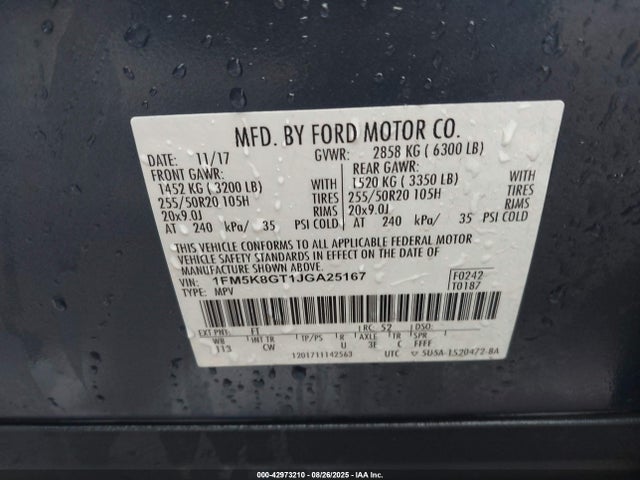 1FM5K8GT1JGA25167 Ford 3.5l gtdi