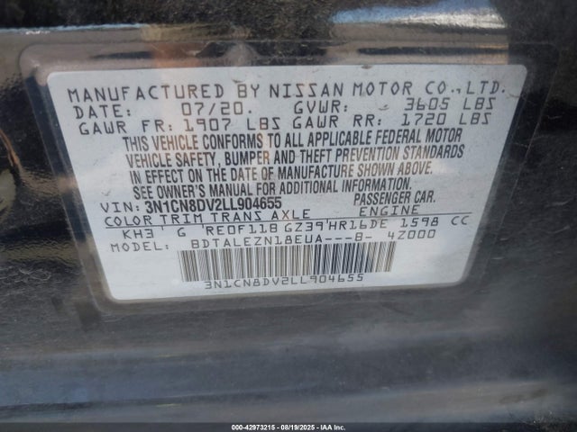 Nissan Versa 2020 3N1CN8DV2LL904655 Image 9