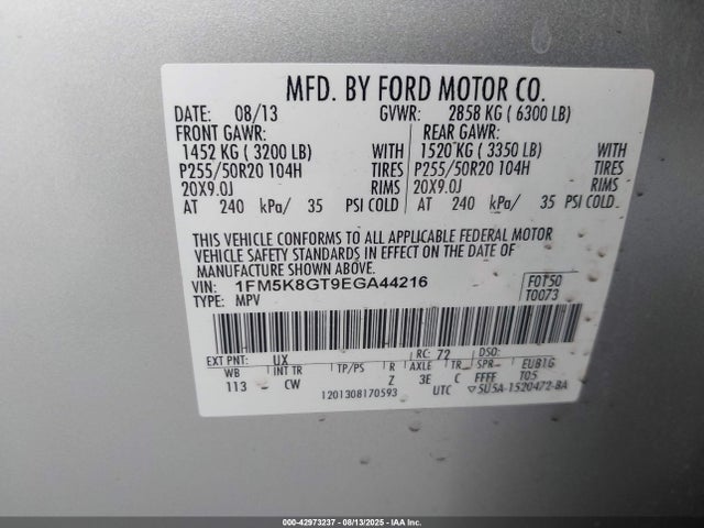1FM5K8GT9EGA44216 Ford Explorer
