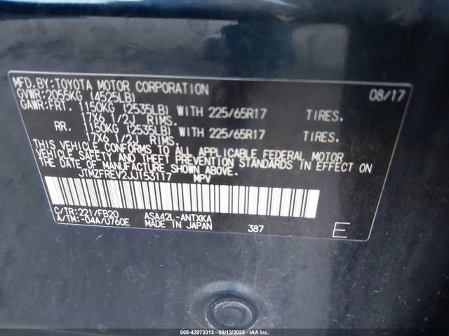 JTMZFREV2JJ153117 Toyota 2ar-fe