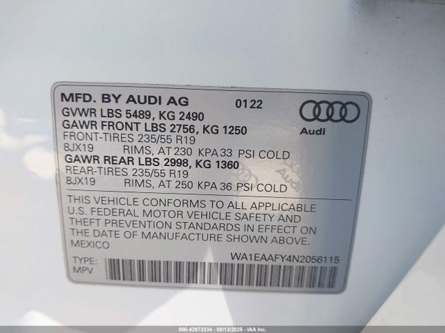 2022 AUDI Q5 WA1EAAFY4N2056115 Photo 8