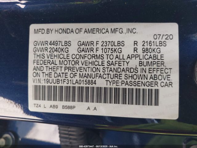 2020 ACURA TLX 19UUB1F31LA015884 Photo 8