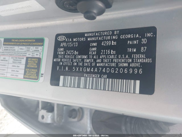 Продажа на аукционе авто 2013 Kia Optima Lx, vin: 5XXGM4A74DG206996, номер лота: 42973484