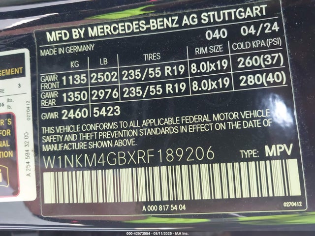 W1NKM4GBXRF189206 Mercedes-Benz m254