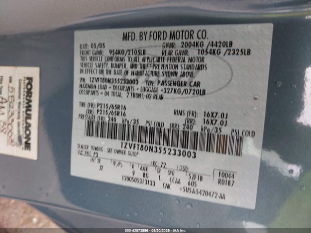 2005 FORD MUSTANG 1ZVFT80N355233003 Photo 8