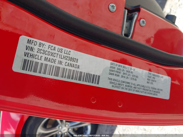 Продажа на аукционе авто 2020 Dodge Charger R/t Rwd, vin: 2C3CDXCT1LH238928, номер лота: 42973563