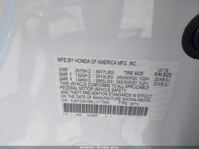 2020 ACURA MDX 5J8YD4H58LL017986 Photo 8