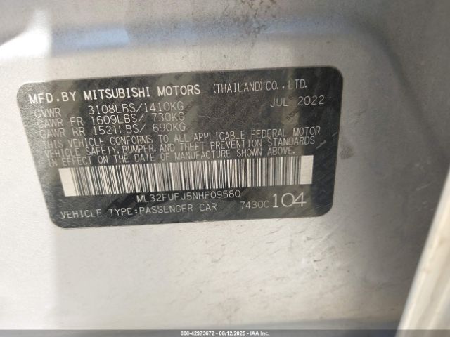 2022 MITSUBISHI MIRAGE G4 ML32FUFJ5NHF09580 Photo 8