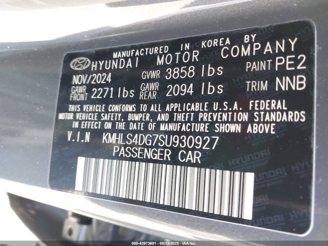 Aukcja sprzedaży 2025 Hyundai Elantra Sel Convenience, vin: KMHLS4DG7SU930927, numer aukcji: 42973691