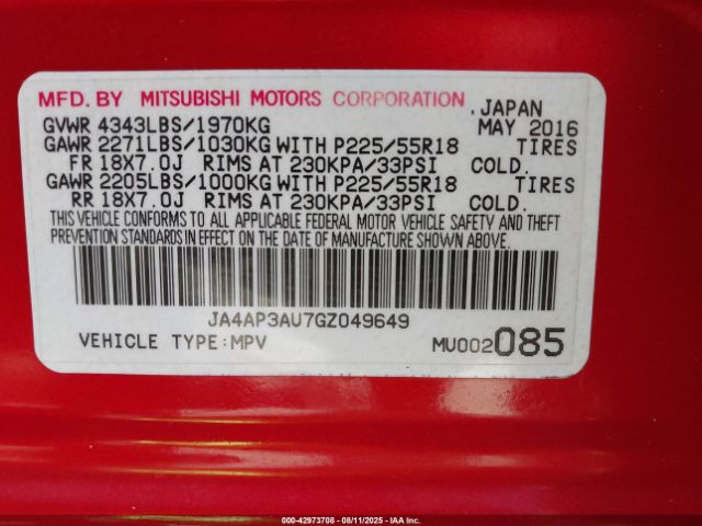 2016 MITSUBISHI OUTLANDER SPORT JA4AP3AU7GZ049649 Photo 8