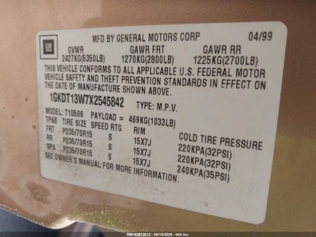 1999 GMC JIMMY 1GKDT13W7X2545842 Photo 8