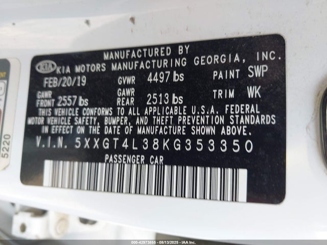 5XXGT4L38KG353350 KIA gdi