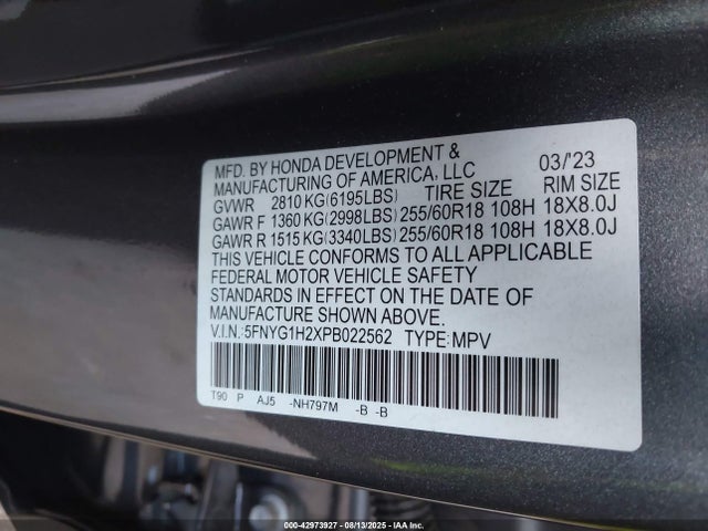 5FNYG1H2XPB022562 Honda j35y8