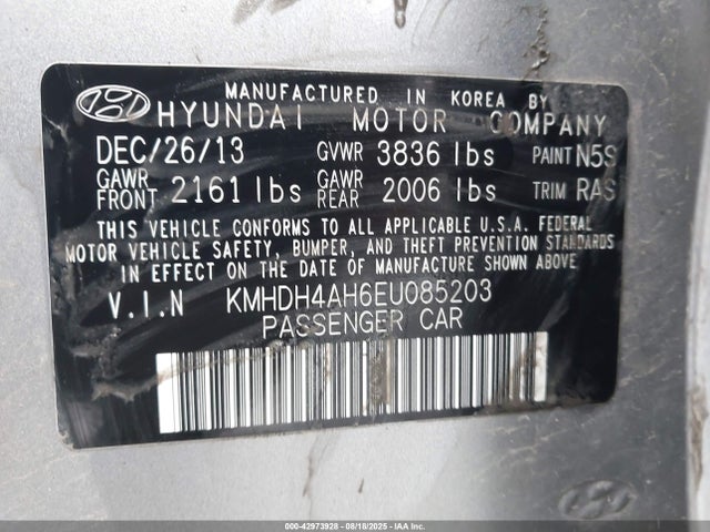 KMHDH4AH6EU085203 Hyundai dohc gdi nu