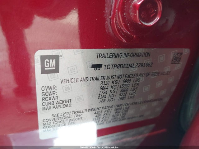 Продаж на аукціоні авто 2020 Gmc Sierra 1500 2wd  Short Box Slt, vin: 1GTP8DED4LZ291662, номер лоту: 42974004