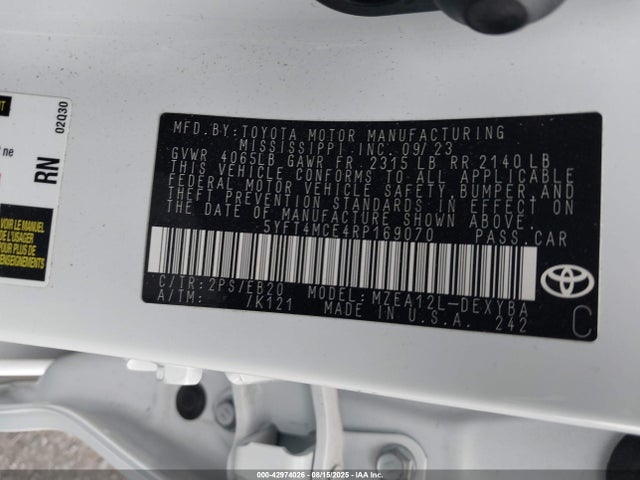 5YFT4MCE4RP169070 Toyota m20a-fks