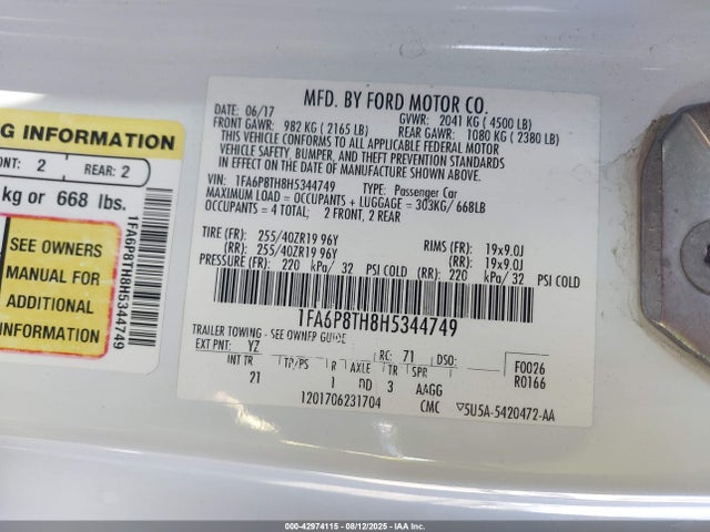 Ford 2.3l 4v premium fuel 2017 1FA6P8TH8H5344749 Image 9