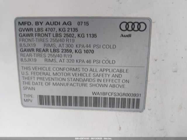 2016 AUDI Q3 WA1BFCFS3GR003931 Photo 8