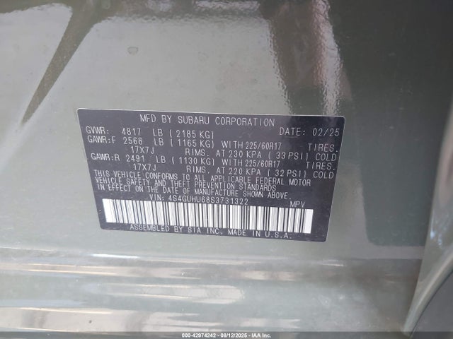4S4GUHU68S3731322 Subaru na