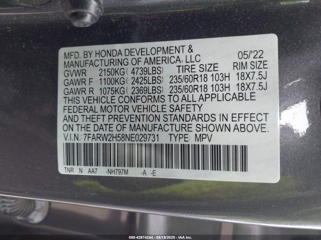 7FARW2H58NE029731 Honda l15be