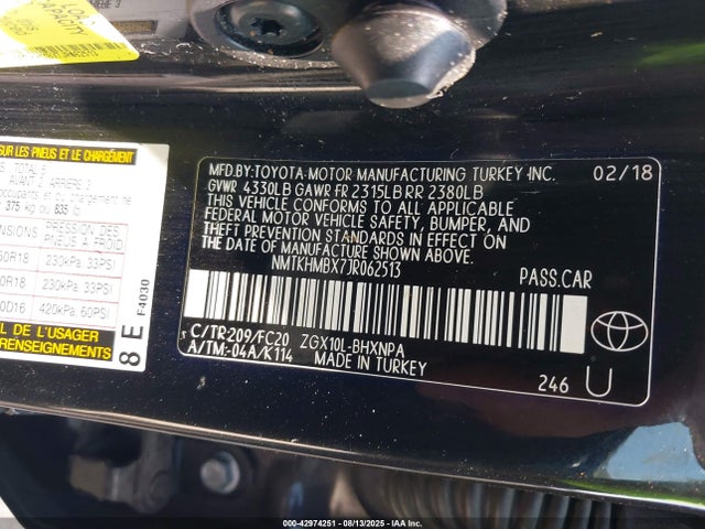 NMTKHMBX7JR062513 Toyota 3zr-fae