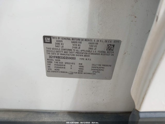 2016 CADILLAC SRX 3GYFNBE33GS504369 Photo 8