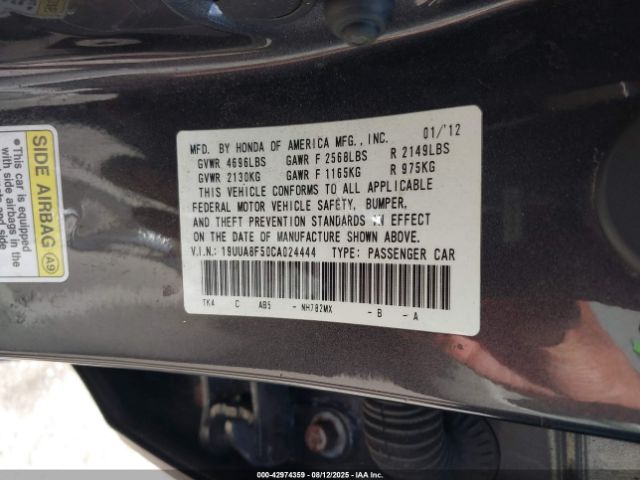 2012 ACURA TL 19UUA8F50CA024444 Photo 8