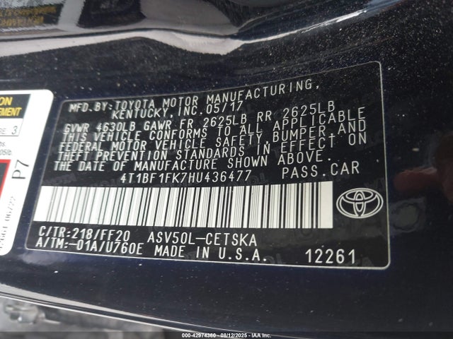 4T1BF1FK7HU436477 Toyota 2ar-fe