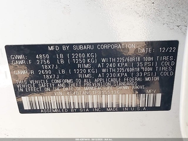 4S4BTANC1P3155136 Subaru na, u5