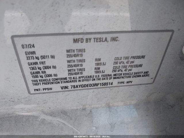 2024 TESLA MODEL Y 7SAYGDED3RF158514 Photo 8