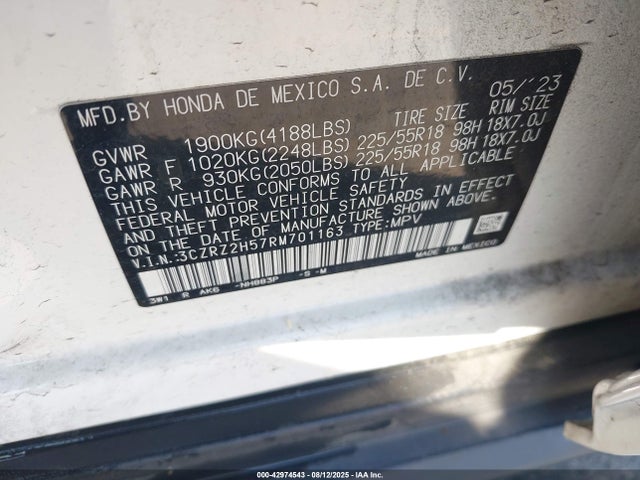 3CZRZ2H57RM701163 Honda k20z5